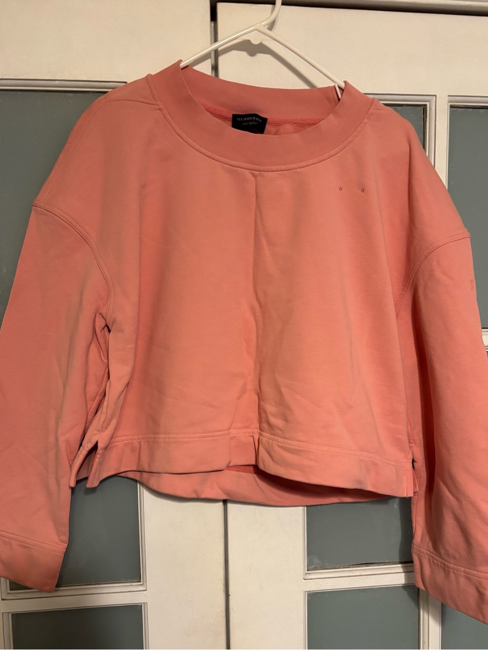 Burberry Coral Pink Cropped Crewneck Sweatshirt